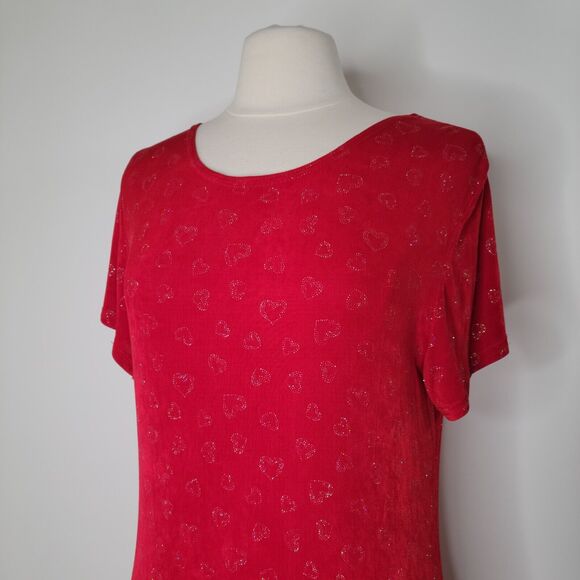 Vintage MOLLY MALLOY Slinky Red Heart Print Midi Dress Size L Valentine Sparkly - Picture 6 of 9